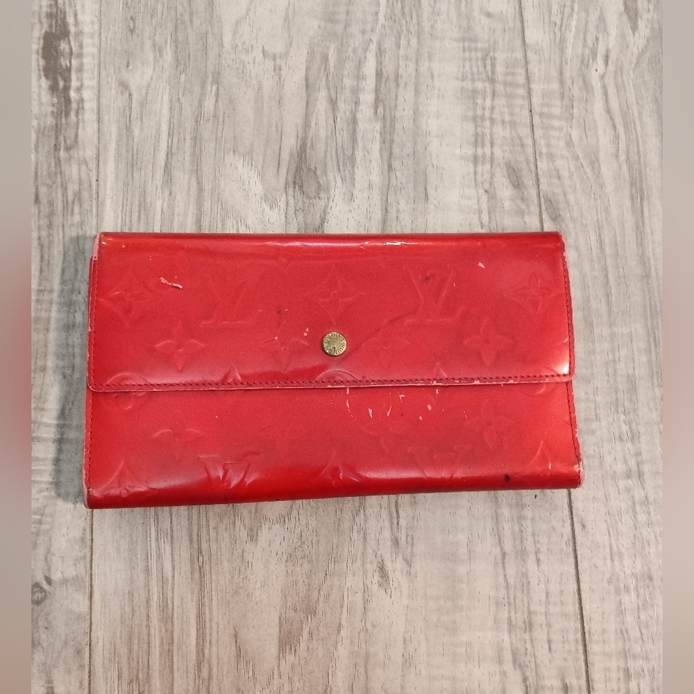 Louis Vuitton Red Patent Monogram Continental Wallet with Gold Snap